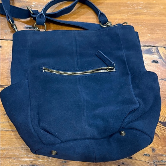 LIEBESKIND BERLIN Navy Blue Suede Leather With Calf Hair Shoulder Vintage Bag - Picture 6 of 10